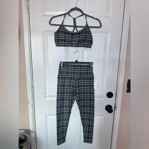 Beyond Yoga Plaid Sports Bra and Leggings Set - Black and White